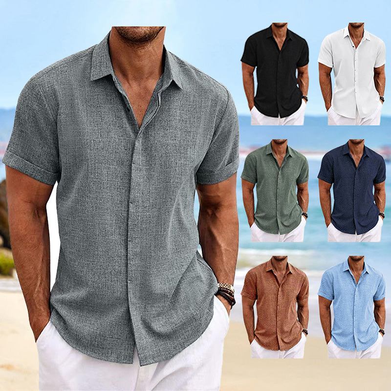 Men's Linen Short Sleeve Button Down Casual Shirt