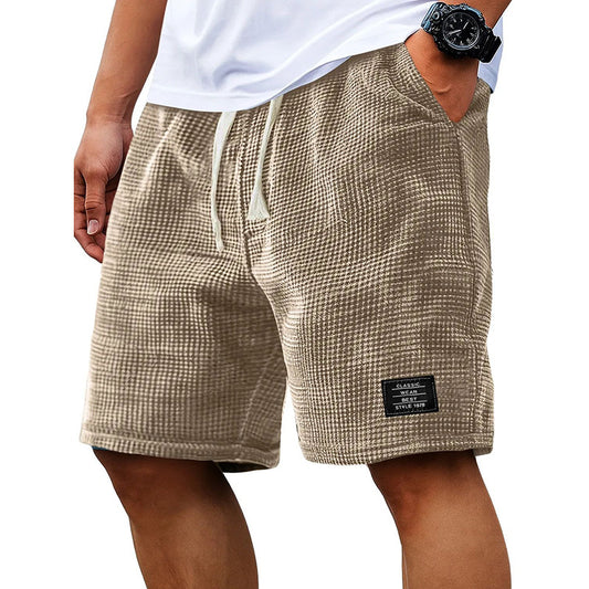Men's Summer Waffle Knit Shorts, Loose Breathable 5" Casual Shorts, Trendy Elastic Drawstring Streetwear