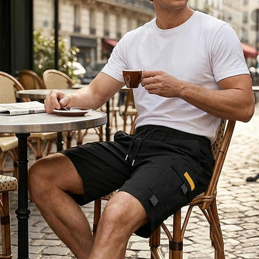 Men's Casual Cargo Shorts, Elastic Waist Drawstring Multi-Pocket Summer Shorts