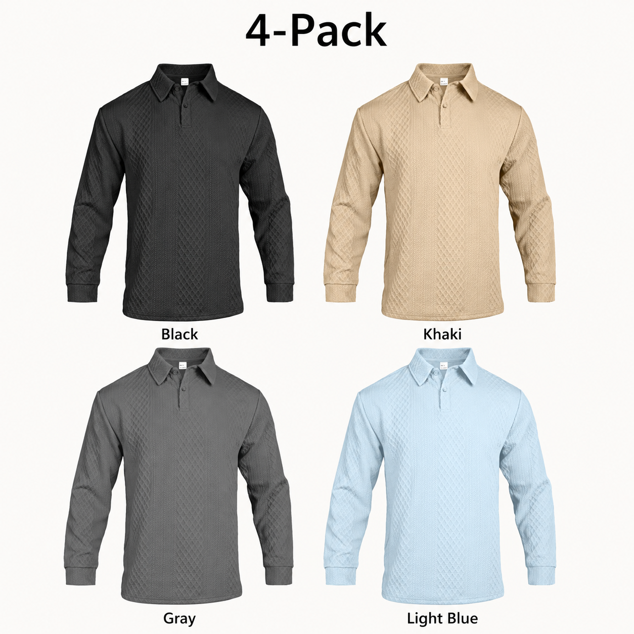 Autumn Essential Men's Jacquard Polo - Oversized Solid Color Quarter Button Long Sleeve