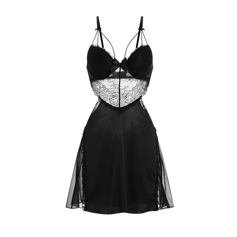 Women's Satin Lace Backless Babydoll Nightgown