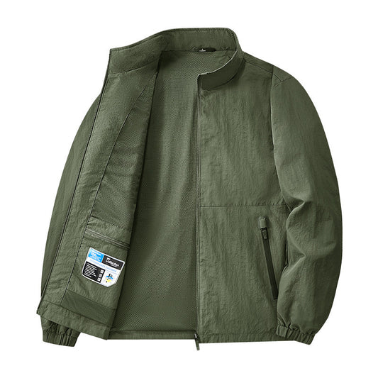 Men’s Lightweight Stand Collar Jacket – Casual Zip Outerwear