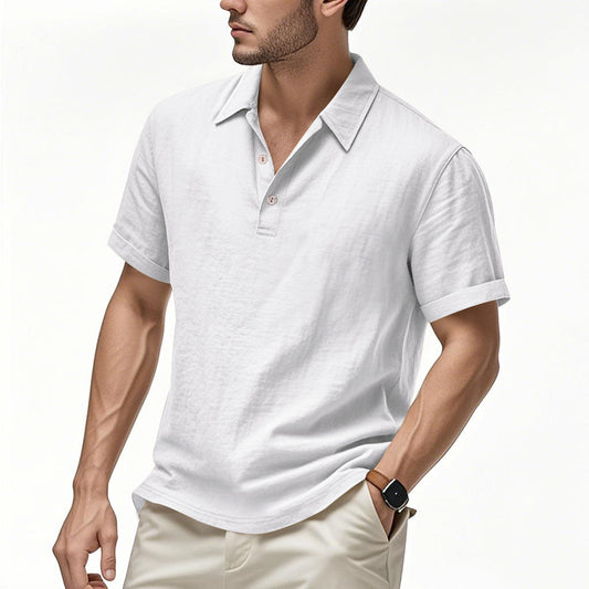 Men's Linen Short Sleeve Polo Shirt - Breathable Relaxed Fit for Summer Casual & Commute