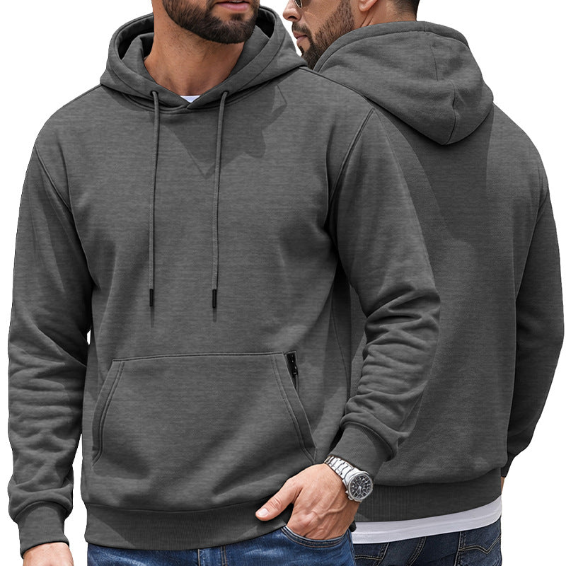 Men's Standard Weight Comfort Fit Hoodie - Solid Color with Kangaroo & Hidden Zipper Pockets
