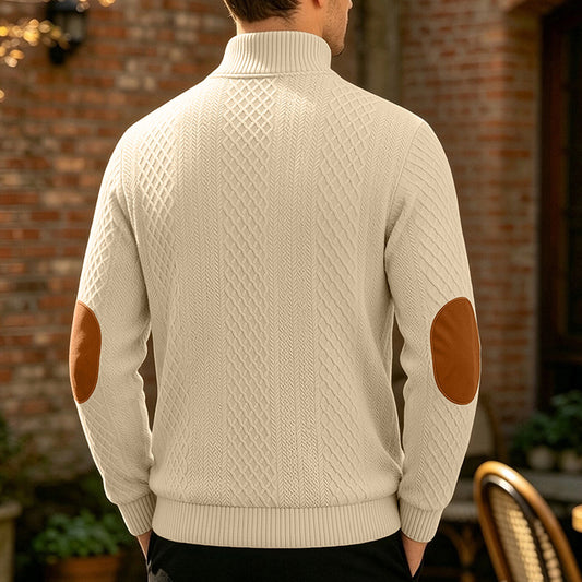 Men's Quarter-Button Jacquard Mock Neck Sweater