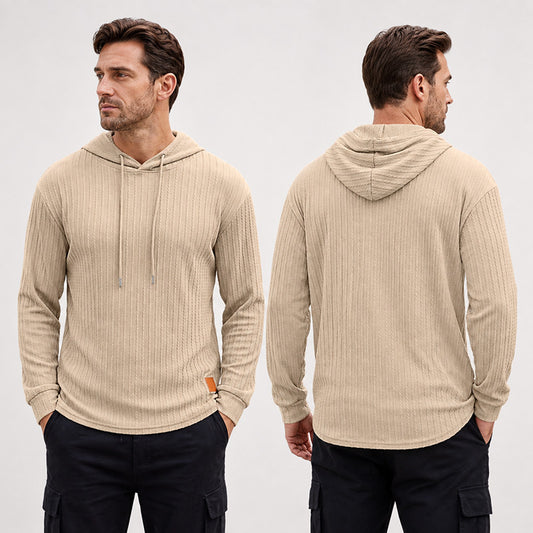 Men's Textured Lightweight Hoodie – Breathable Casual Long Sleeve