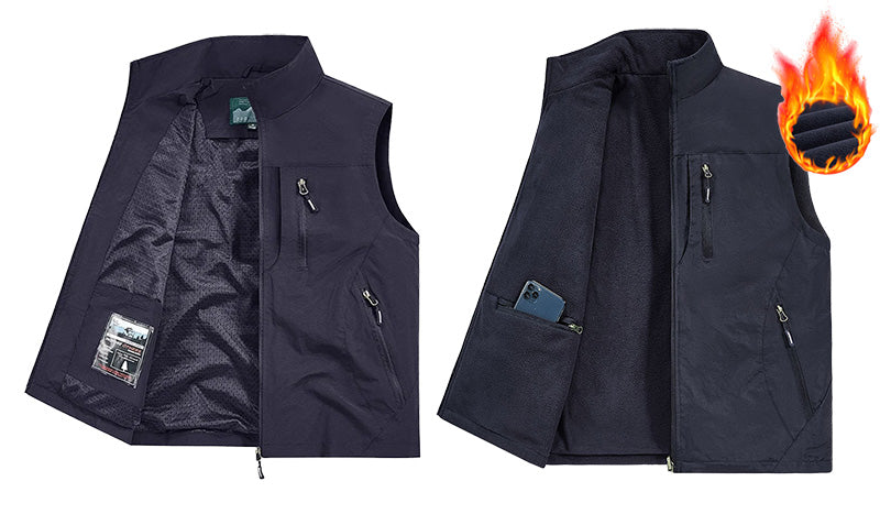 Men's Full-Zip Outdoor Utility Vest – Lightweight & Fleece-Lined