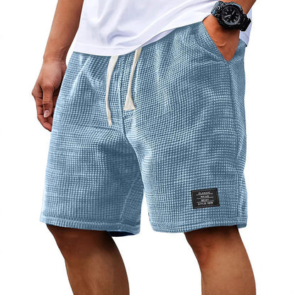 Men's Summer Waffle Knit Shorts, Loose Breathable 5" Casual Shorts, Trendy Elastic Drawstring Streetwear