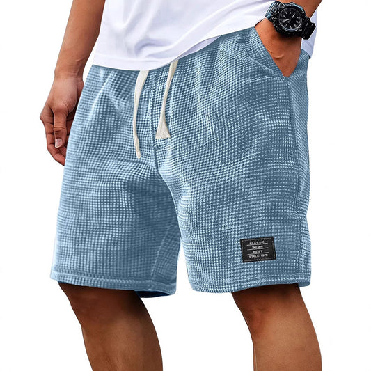Men's Summer Waffle Knit Shorts, Loose Breathable 5" Casual Shorts, Trendy Elastic Drawstring Streetwear