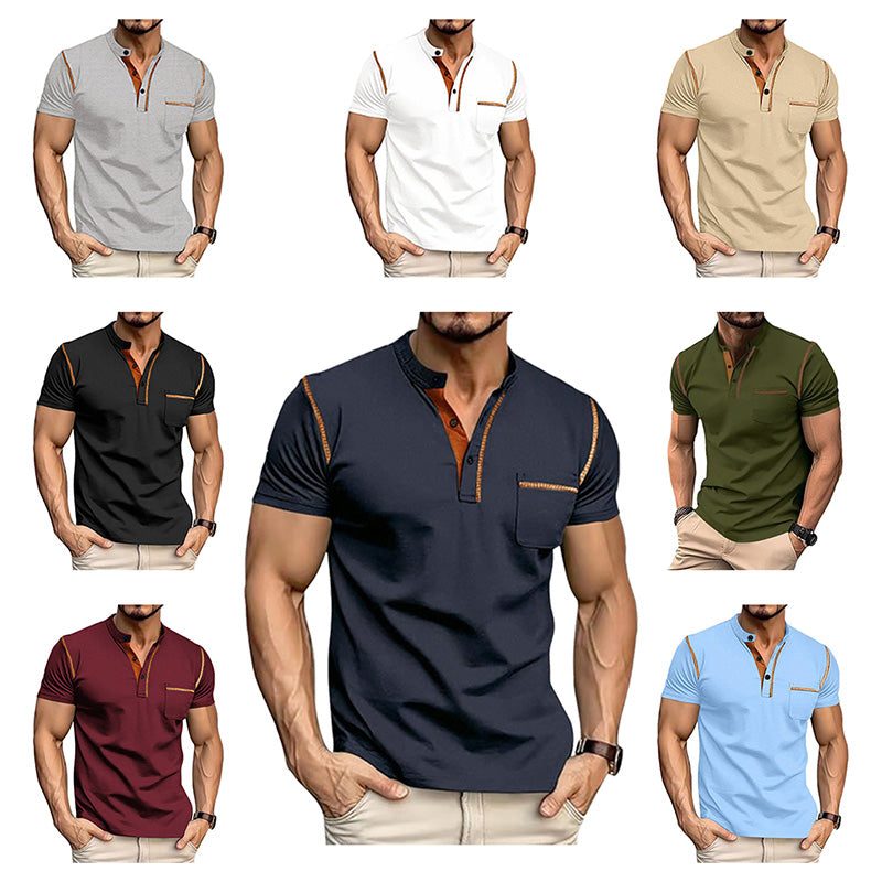 Men's Short Sleeve Henley Shirt, Quick Dry Casual Slim Fit Tee with Contrast Trim