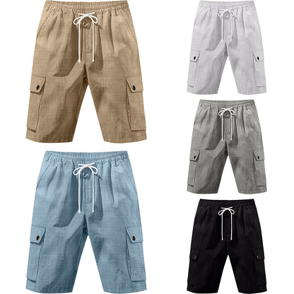 Men's Linen Elastic Waist Casual Cargo Shorts