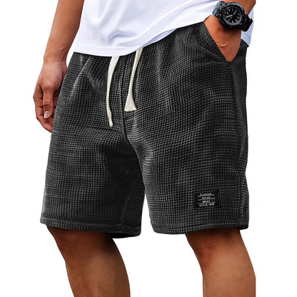 Men's Summer Waffle Knit Shorts, Loose Breathable 5" Casual Shorts, Trendy Elastic Drawstring Streetwear