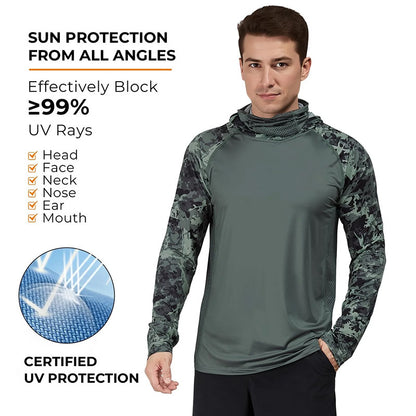 Men's 360° Sun Protection Hooded Face Cover Shirt, UPF 50+ Lightweight Outdoor Performance Hoodie
