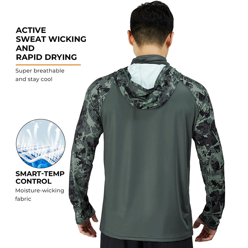Men's 360° Sun Protection Hooded Face Cover Shirt, UPF 50+ Lightweight Outdoor Performance Hoodie