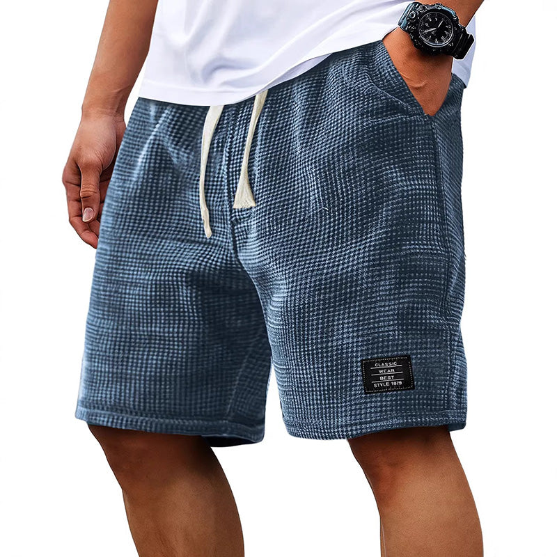 Men's Summer Waffle Knit Shorts, Loose Breathable 5" Casual Shorts, Trendy Elastic Drawstring Streetwear
