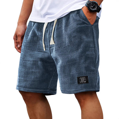 Men's Summer Waffle Knit Shorts, Loose Breathable 5" Casual Shorts, Trendy Elastic Drawstring Streetwear