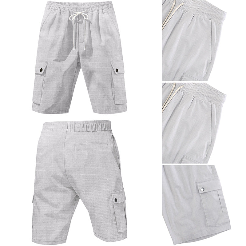 Men's Linen Elastic Waist Casual Cargo Shorts