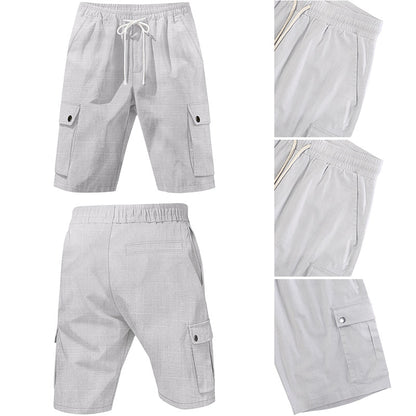 Men's Linen Elastic Waist Casual Cargo Shorts