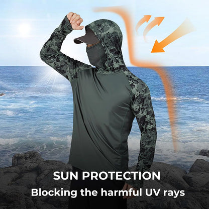 Men's 360° Sun Protection Hooded Face Cover Shirt, UPF 50+ Lightweight Outdoor Performance Hoodie