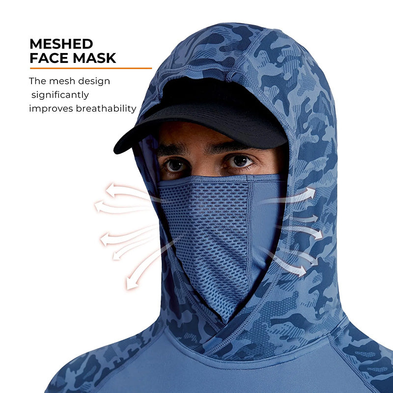 Men's 360° Sun Protection Hooded Face Cover Shirt, UPF 50+ Lightweight Outdoor Performance Hoodie