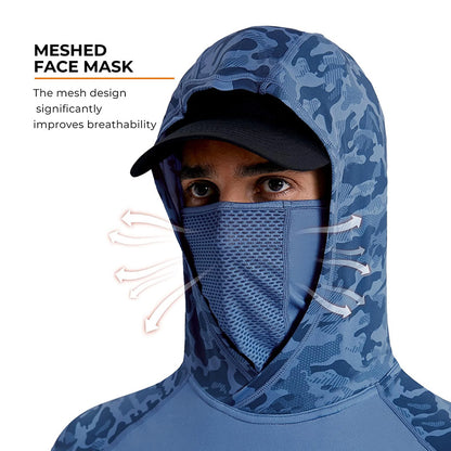 Men's 360° Sun Protection Hooded Face Cover Shirt, UPF 50+ Lightweight Outdoor Performance Hoodie