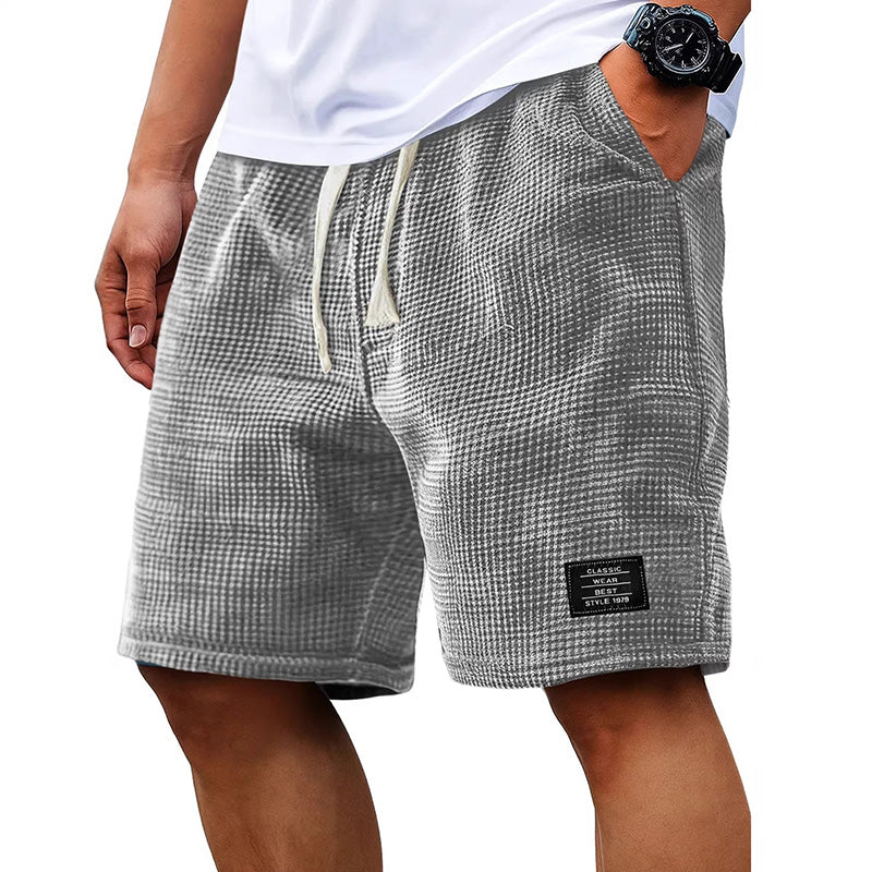 Men's Summer Waffle Knit Shorts, Loose Breathable 5" Casual Shorts, Trendy Elastic Drawstring Streetwear