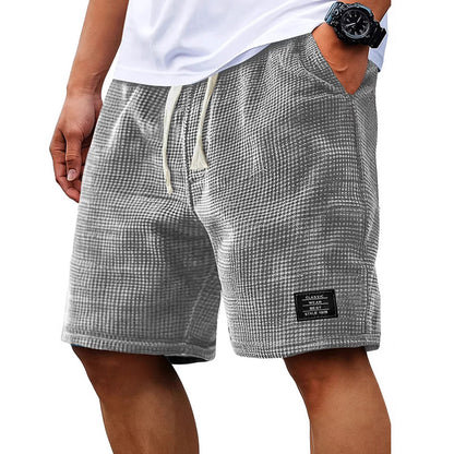 Men's Summer Waffle Knit Shorts, Loose Breathable 5" Casual Shorts, Trendy Elastic Drawstring Streetwear
