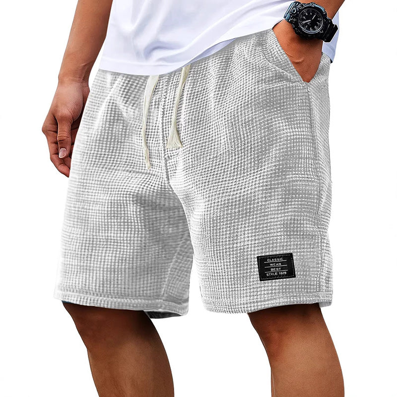 Men's Summer Waffle Knit Shorts, Loose Breathable 5" Casual Shorts, Trendy Elastic Drawstring Streetwear