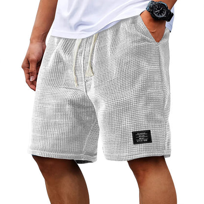 Men's Summer Waffle Knit Shorts, Loose Breathable 5" Casual Shorts, Trendy Elastic Drawstring Streetwear