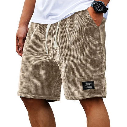 Men's Summer Waffle Knit Shorts, Loose Breathable 5" Casual Shorts, Trendy Elastic Drawstring Streetwear