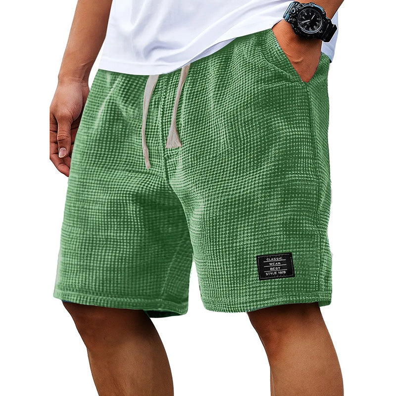 Men's Summer Waffle Knit Shorts, Loose Breathable 5" Casual Shorts, Trendy Elastic Drawstring Streetwear