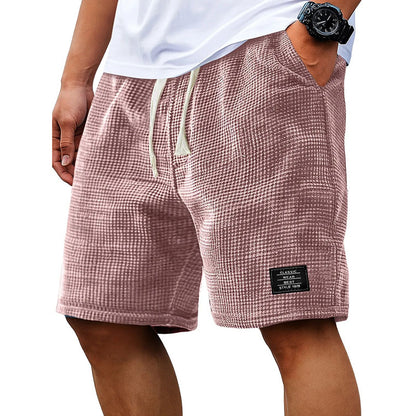 Men's Summer Waffle Knit Shorts, Loose Breathable 5" Casual Shorts, Trendy Elastic Drawstring Streetwear