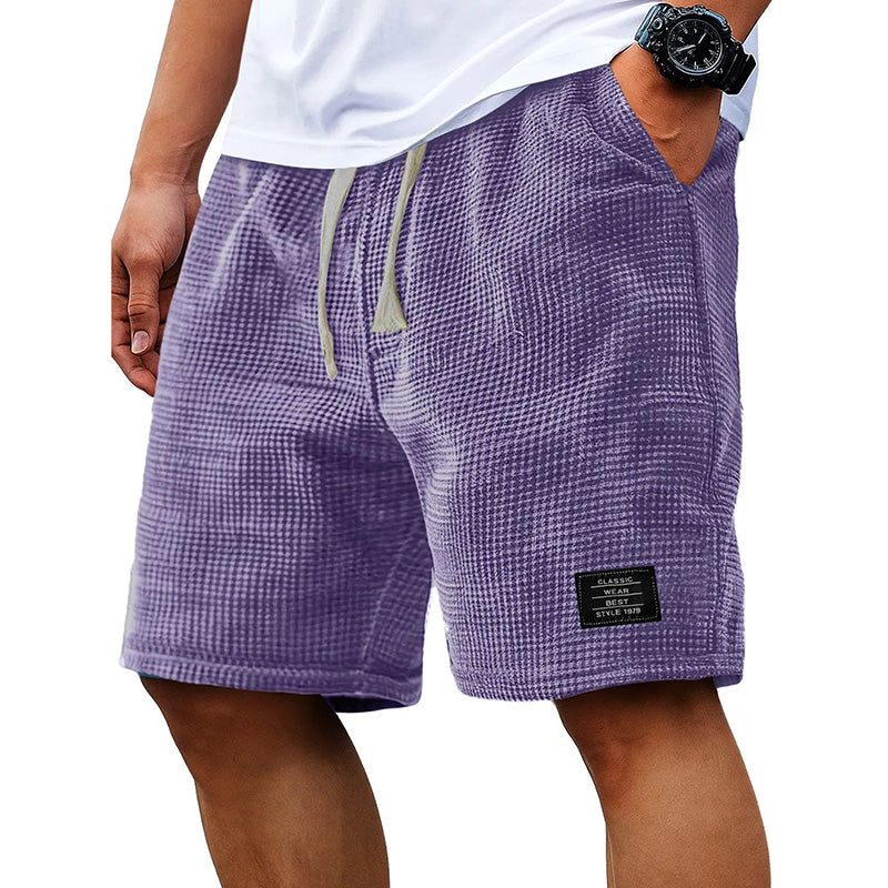 Men's Summer Waffle Knit Shorts, Loose Breathable 5" Casual Shorts, Trendy Elastic Drawstring Streetwear