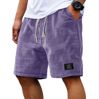 Men's Summer Waffle Knit Shorts, Loose Breathable 5" Casual Shorts, Trendy Elastic Drawstring Streetwear
