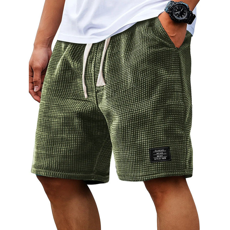 Men's Summer Waffle Knit Shorts, Loose Breathable 5" Casual Shorts, Trendy Elastic Drawstring Streetwear