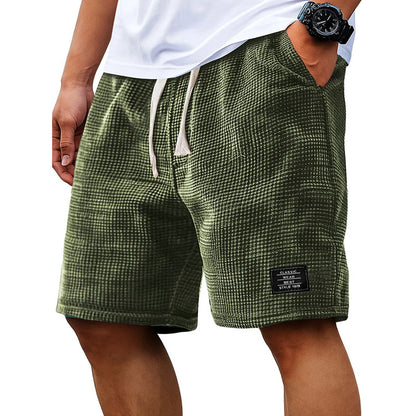 Men's Summer Waffle Knit Shorts, Loose Breathable 5" Casual Shorts, Trendy Elastic Drawstring Streetwear
