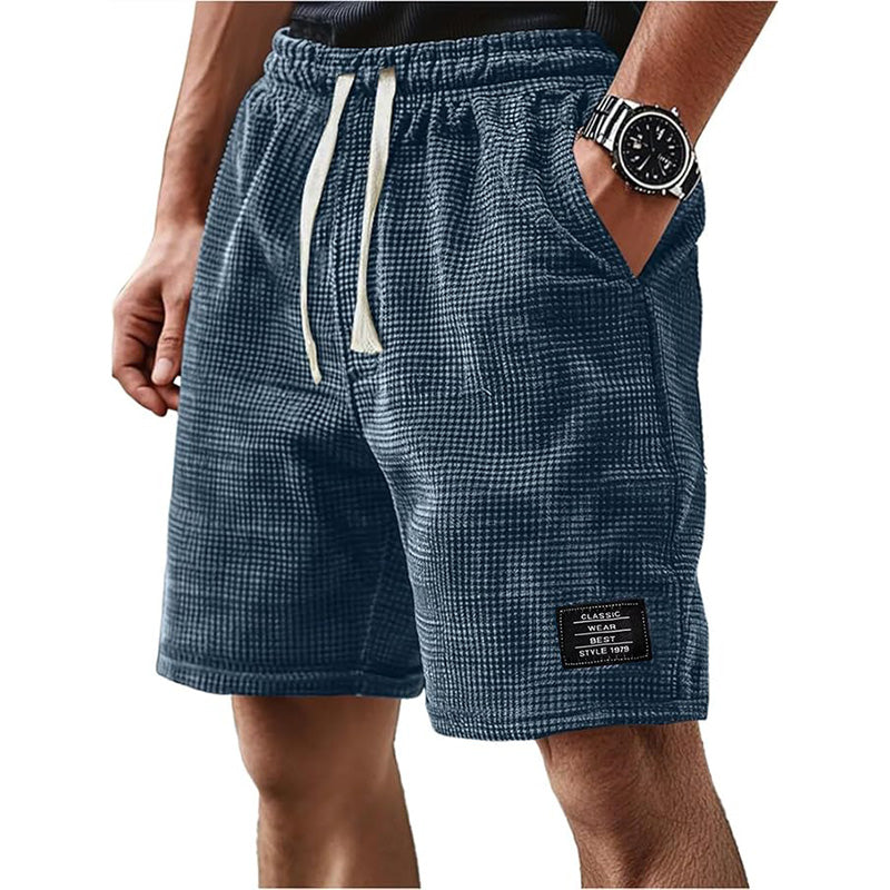 Men's Summer Waffle Knit Shorts, Loose Breathable 5" Casual Shorts, Trendy Elastic Drawstring Streetwear