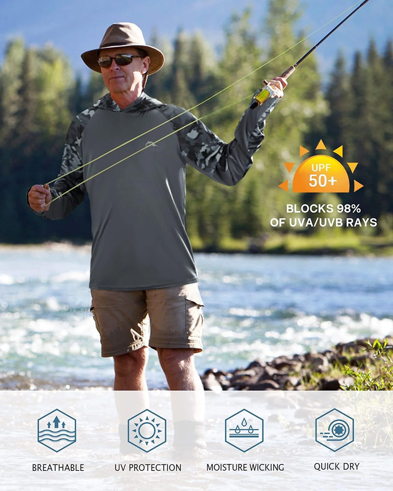 Men's 360° Sun Protection Hooded Face Cover Shirt, UPF 50+ Lightweight Outdoor Performance Hoodie