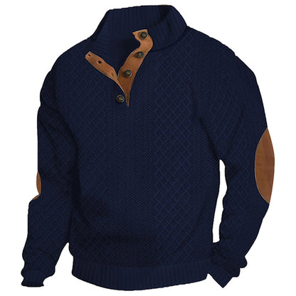 Men's Quarter-Zip Jacquard Sweater - Long Sleeve Mock Neck Pullover with Elbow Patches
