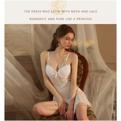 Women's Satin Lace Backless Babydoll Nightgown