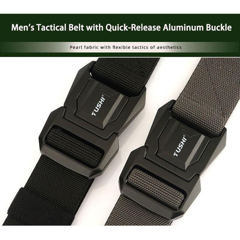 Men's Tactical Belt with Quick-Release Aluminum Buckle, 125cm(49.2")  Length Elastic Nylon Webbing Work & Everyday Belt