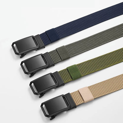 Men's Nylon Tactical Belt with Automatic Ratchet Buckle - 120cm(47.2") Length, Heavy-Duty Canvas Belt for Work & Outdoor Hiking