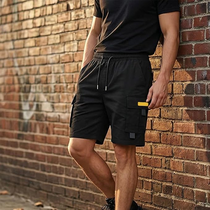 Men's Casual Cargo Shorts, Elastic Waist Drawstring Multi-Pocket Summer Shorts