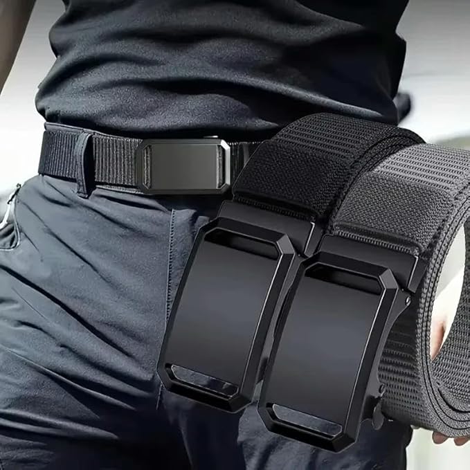 Men's Nylon Tactical Belt with Automatic Ratchet Buckle - 120cm(47.2") Length, Heavy-Duty Canvas Belt for Work & Outdoor Hiking