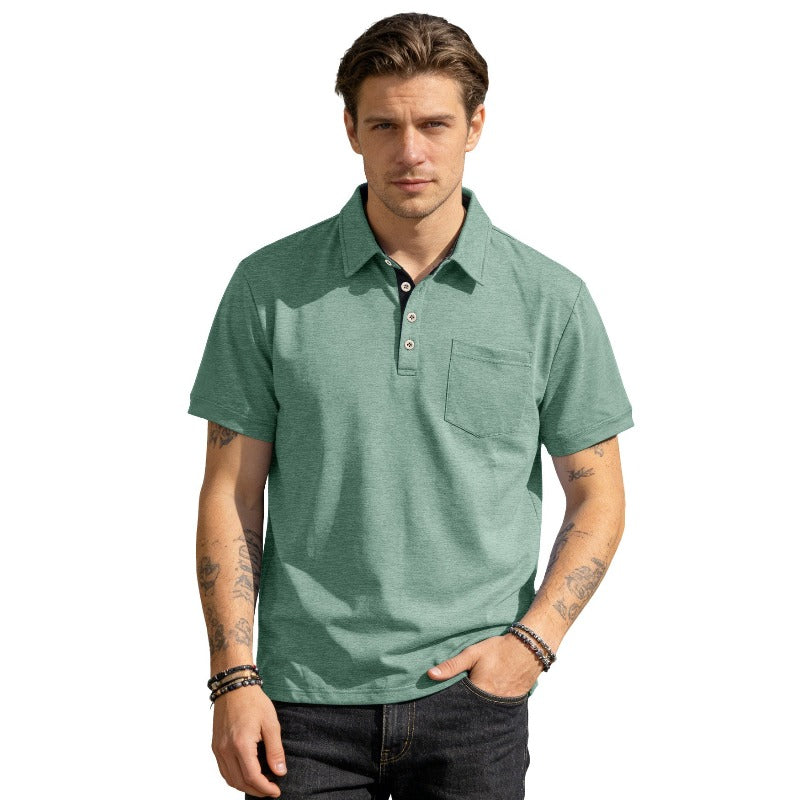 Men's Summer Spring Pocket Polo Shirt, Solid Color Short Sleeve Relaxed Fit Casual Business Top