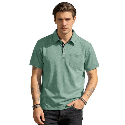 Men's Summer Spring Pocket Polo Shirt, Solid Color Short Sleeve Relaxed Fit Casual Business Top