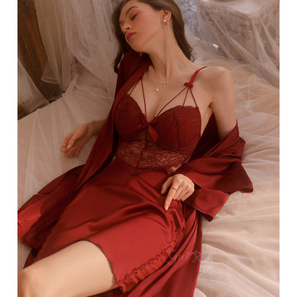Women's Satin Lace Backless Babydoll Nightgown