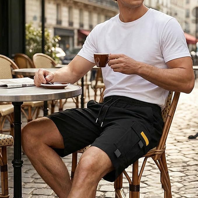 Men's Casual Cargo Shorts, Elastic Waist Drawstring Multi-Pocket Summer Shorts