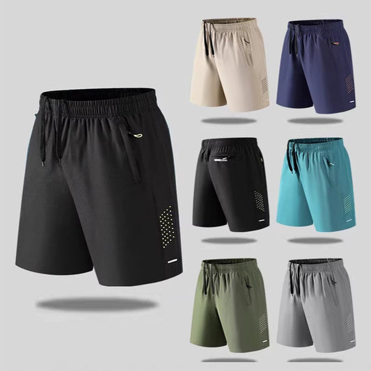 Men's Quick-Dry Athletic Shorts, Breathable Elastic Workout Shorts, Lightweight Running & Gym Shorts with Zipper Pockets, Casual Summer Sports Shorts for Outdoor Activities