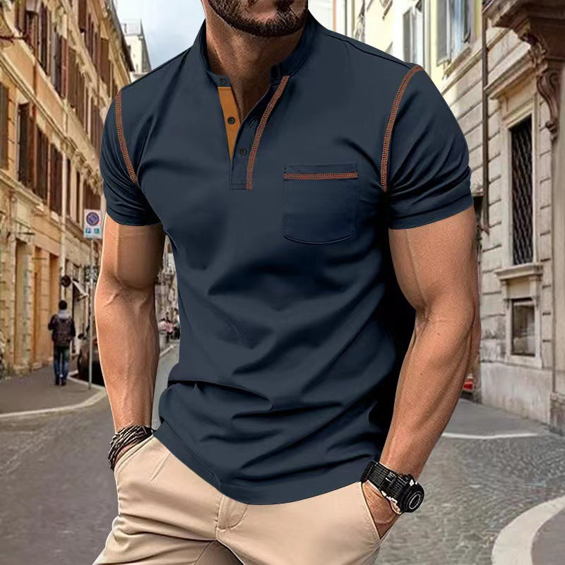 Men's Short Sleeve Henley Shirt, Quick Dry Casual Slim Fit Tee with Contrast Trim